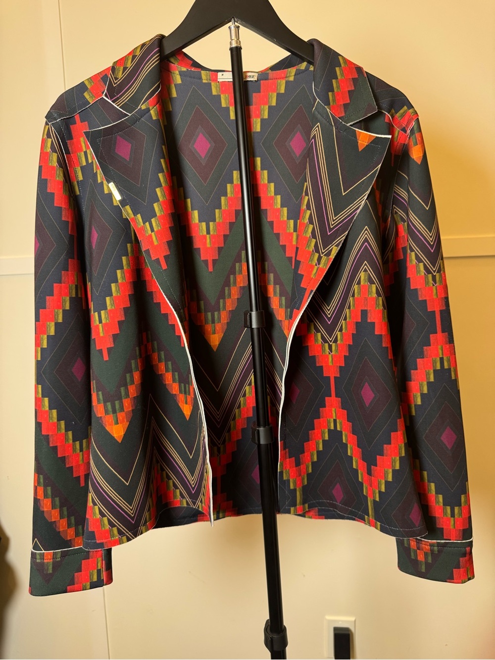 DBZ Geometric Southwestern Open Front Blazer Jacket Red Purple Green - Size M